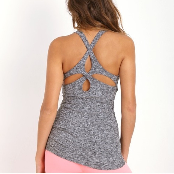 Beyond Yoga Tops - Beyond Yoga Criss Cross Heathered Gray Tank Top Size XS Extra Small